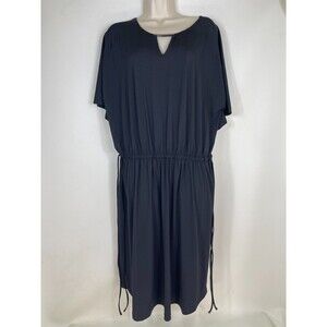 H by Halston Dress Womens Size Medium Black Cape Sleeve Drawstring Waist Midi
